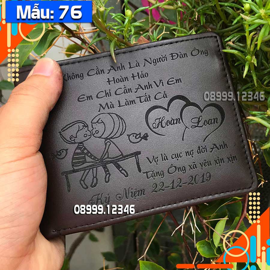 Ví nam chất da bò khắc tên con giáp logo đẹp - KLAKA