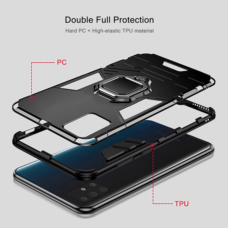 Ốp điện thoại có giá đỡ cho Samsung Galaxy S20 Plus S20 Ultra A51 A71 A01 A10S A20S S10 Lite 2020 Luxury Shockproof Armor Stand Holder Ring Phone Case