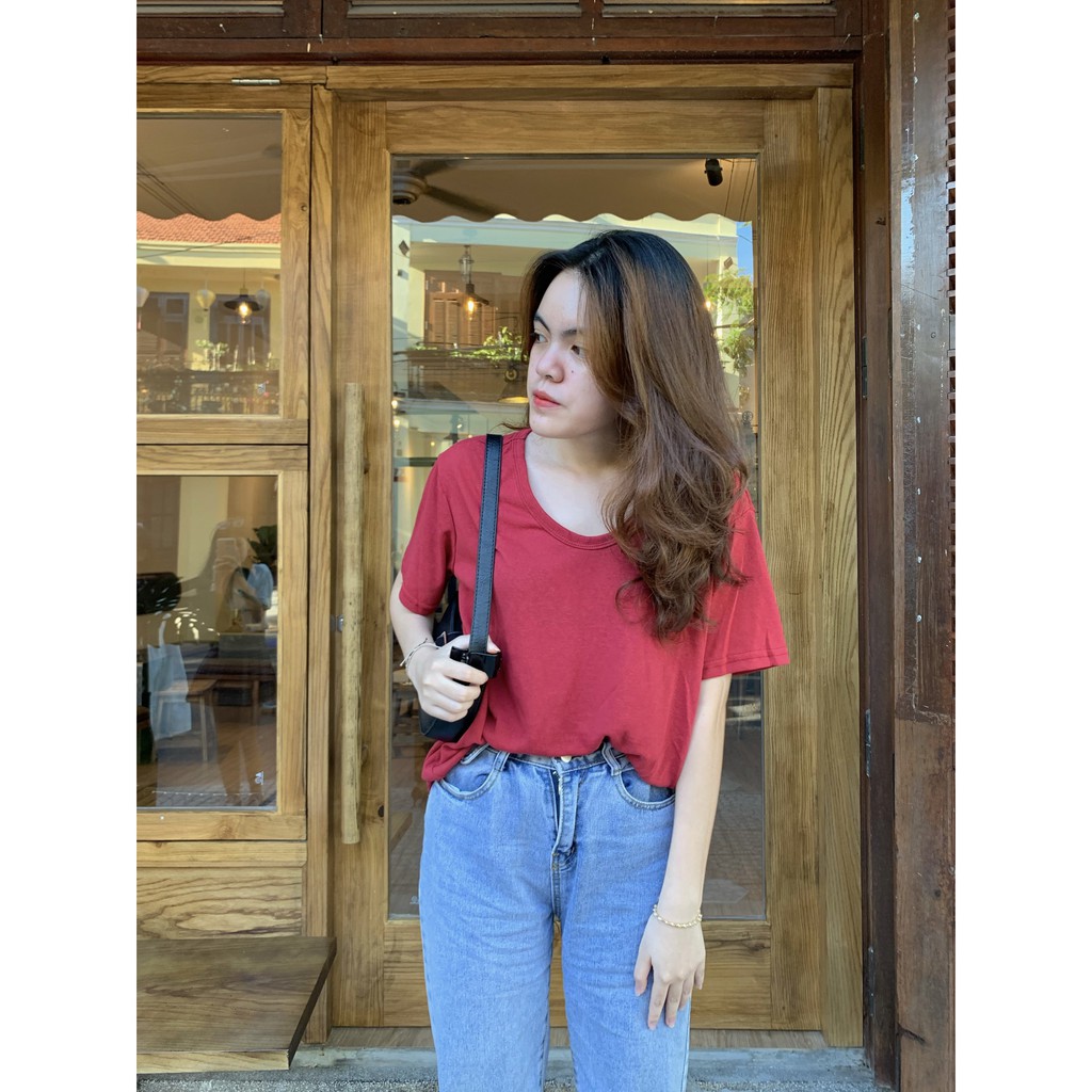 ÁO PHÔNG GIẤY FORM RỘNG CỔ TRÒN MÀU TRƠN BASIC  - ÁO THUN TRƠN CỔ TRÒN | BigBuy360 - bigbuy360.vn