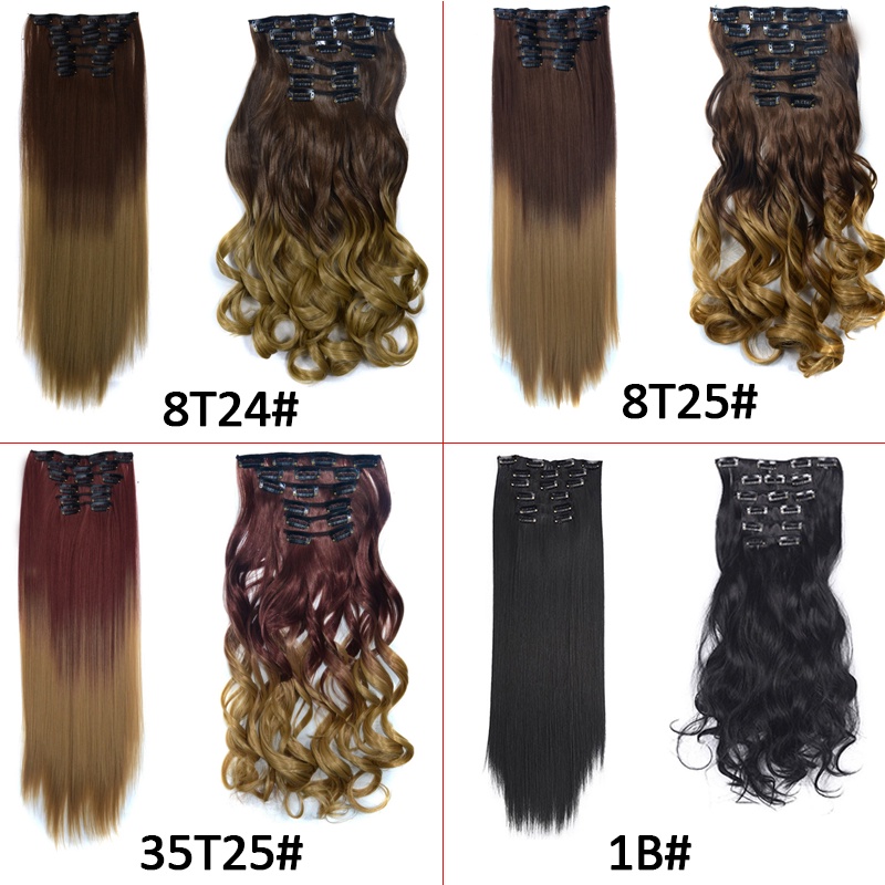 Bộ tóc giả WIGSIN nối dài tóc thẳng/ xoăn màu ombre có 16 kẹp tiện lợi