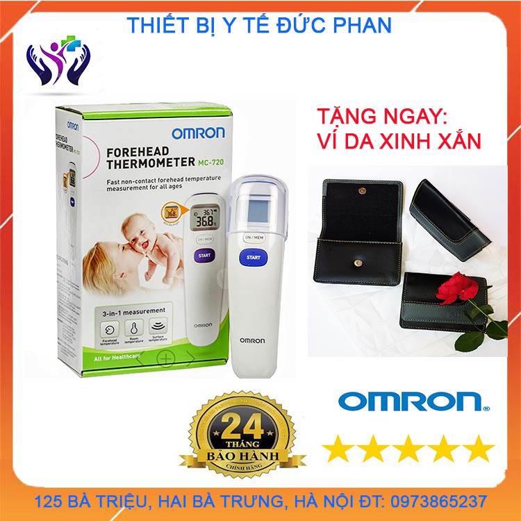 (BH chính hãng) Nhiệt kế điện tử Omron MC-720 (đo trán)-Tặng ví da xinh xắn Fuji