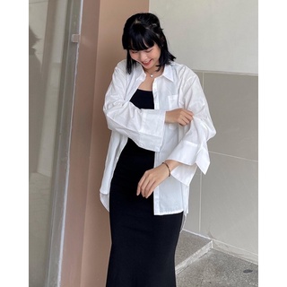 Sơ mi oversize vạt bầu một túi