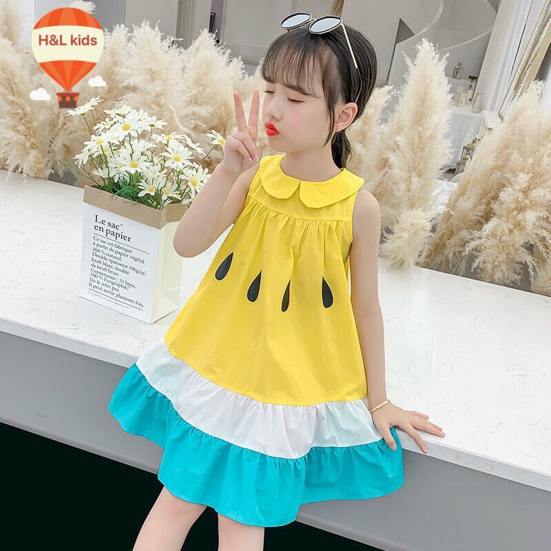 Váy đầm in hình dưa hấu tặng túi đeo chéo siêu yêu siêu mát cho bé gái (16-35kg)
