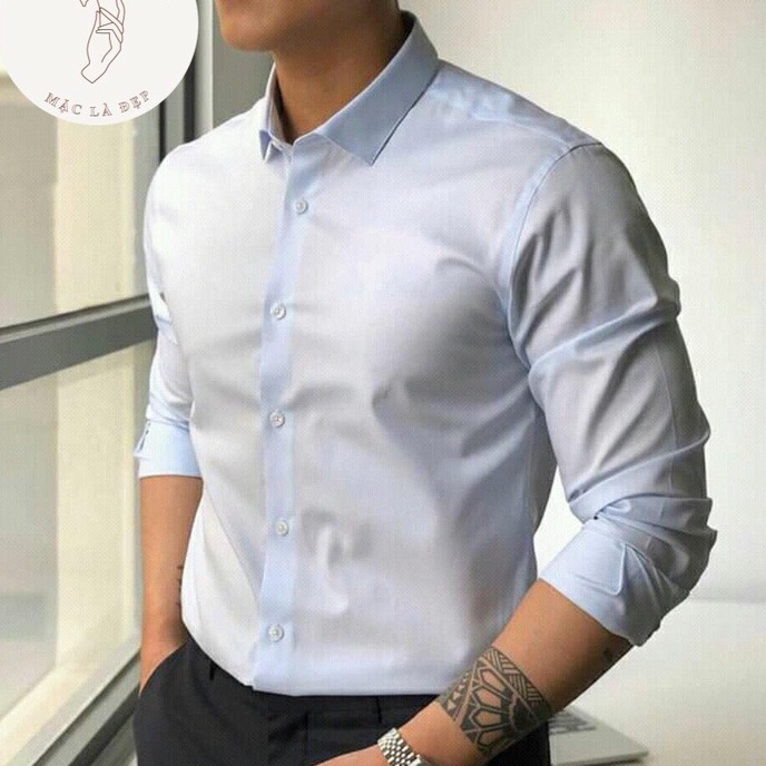Áo sơ mi nam dài tay cổ bẻ dáng ôm Hàn Quốc chất vải lụa trơn giãn cao cấp chống xù thời trang FASHIONMEN STORE | BigBuy360 - bigbuy360.vn