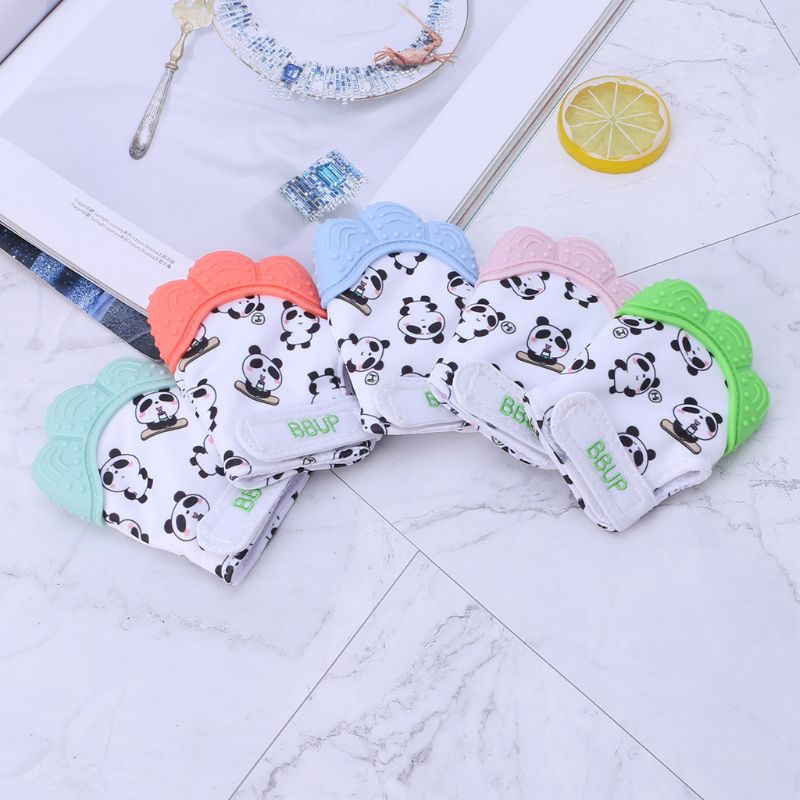 Baby Teether Gloves Panda Cute Cartoon Convex Silicone BPA Free Chew Oral Care