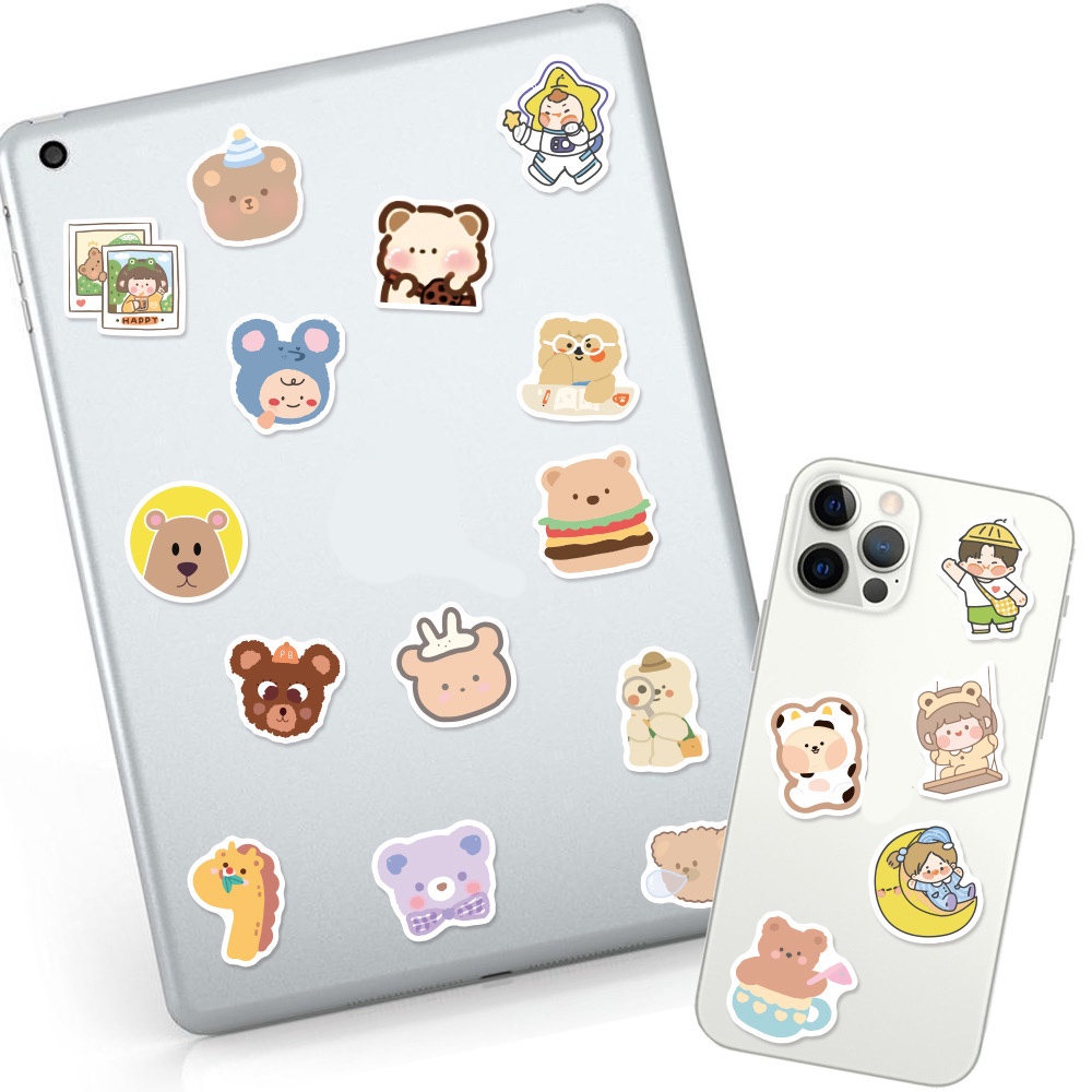 Set 100 Miếng Dán Trang Trí laptop Hình Gấu Dễ Thương