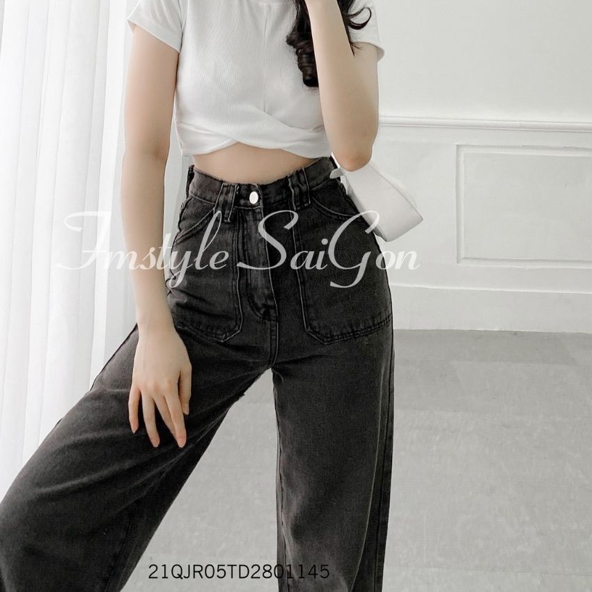 Quần jean nữ ống rộng Fmstyle Saigon quần bò cạp cao suông đen thời trang hàn quốc ulzzang 21QJR05TD2801 | BigBuy360 - bigbuy360.vn
