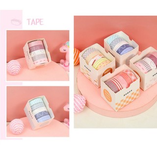 Băng dính Washi tape Bullet Journal Bông Shop màu kẹo ngọt 5 cuộn