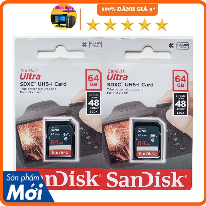 Thẻ nhớ SD Sandisk 16G 32G 64G cho máy ảnh máy quay