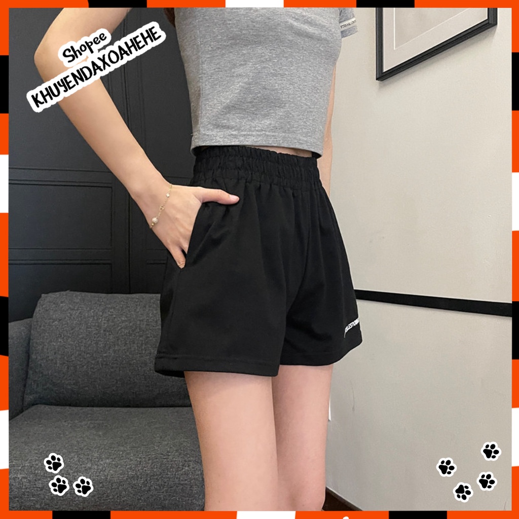 SUQ009 Quần đùi ngắn đen trắng nam nữ cạp chun lưng cao ống rộng Ulzzang Quần sooc short cộc unisex Hàn Quốc cute trẻ