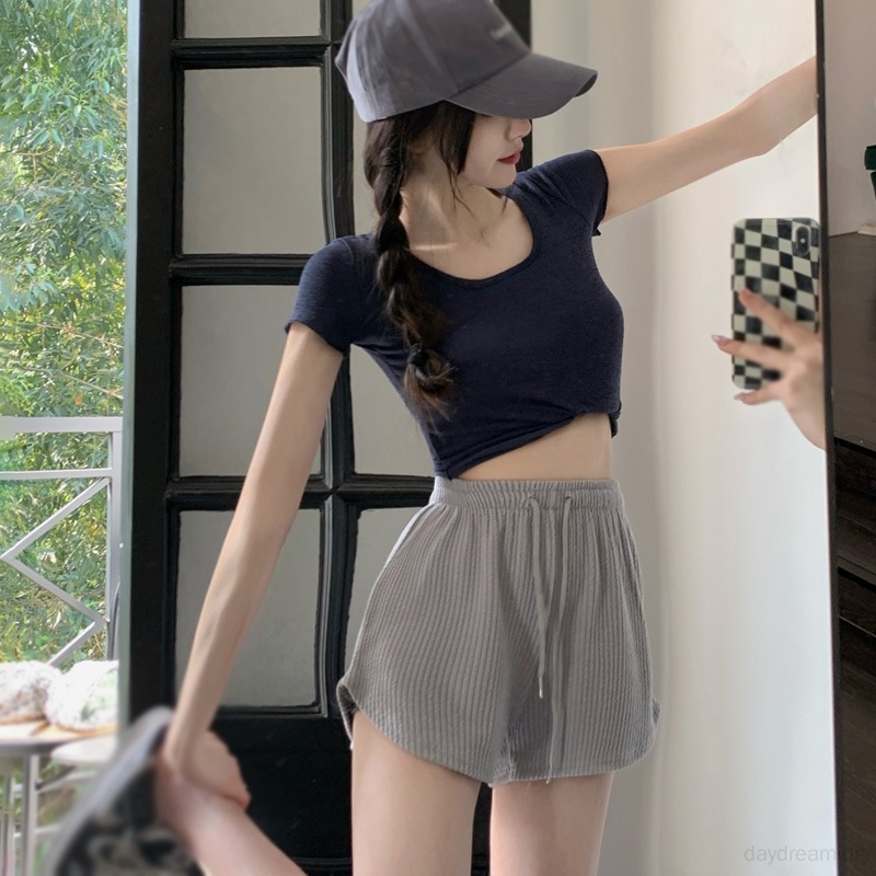 Quần ngắn ống rộng Lưng Thun Phong Cách Hàn Quốc Dành Cho Nữ