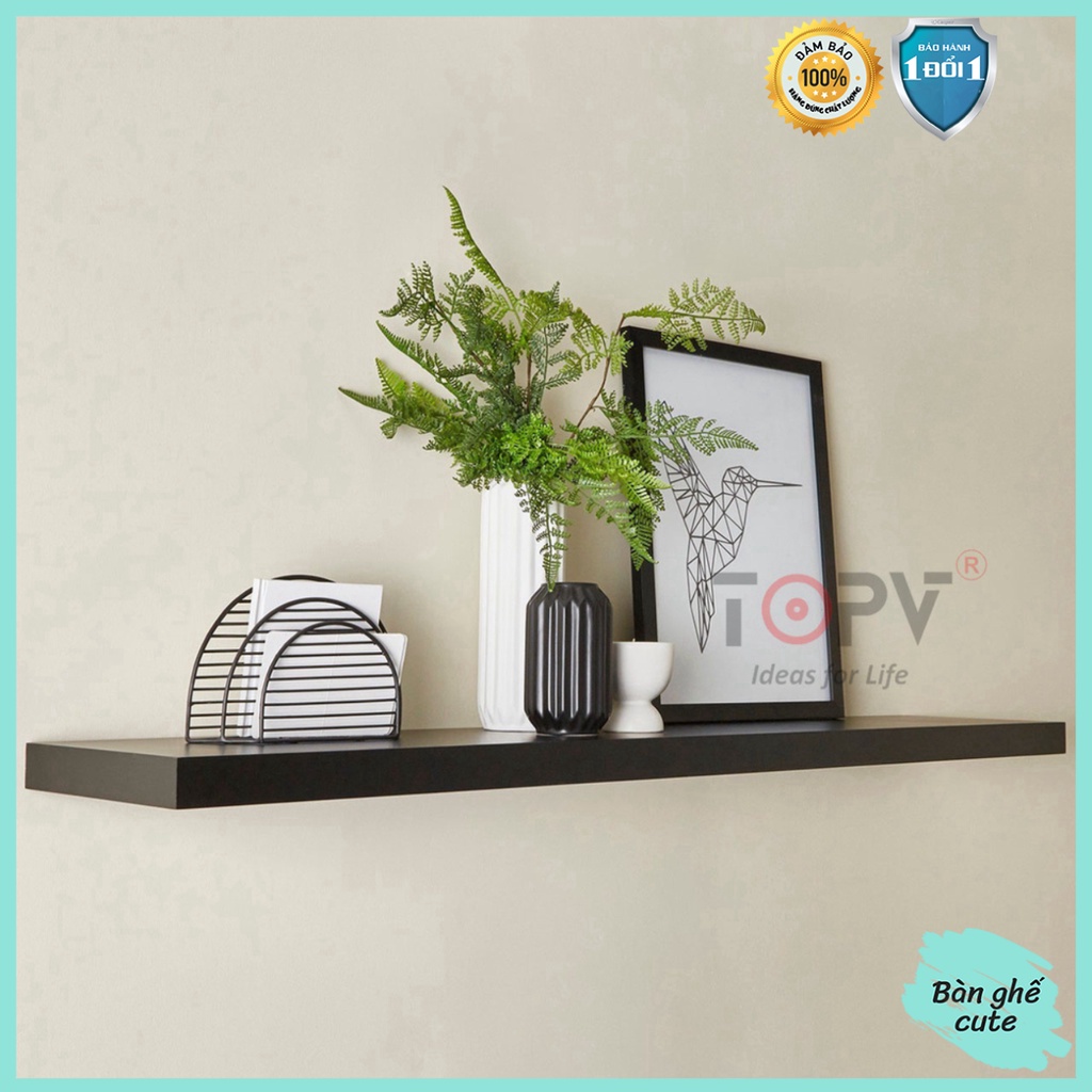 Kệ gỗ trang trí treo tường TopV decor thanh gỗ ngang gắn tường mini phòng khách phòng ngủ để cây cảnh Bàn ghế cute