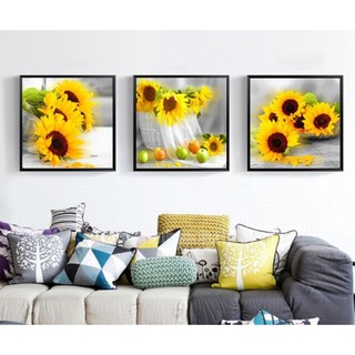 TRANH THÊU HOA HƯỚNG DƯƠNG BA BỨC MN0148 (55X55X3) DT8451 (146x50)