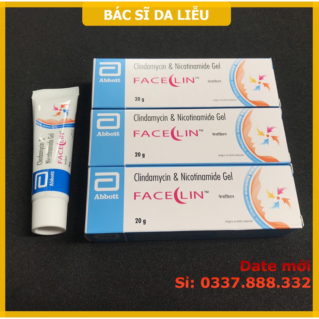 Faceclin gel (20g) kem chấm mụn 4% niacinamide và clin.damyci của Abbott, giảm mụn, kiềm dầu, trắng sáng da