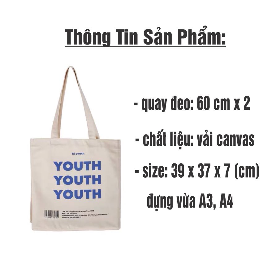 Túi tote , túi vải canvcas size A4 đựng sách vở đi học đi làm phong cách Hàn Quốc