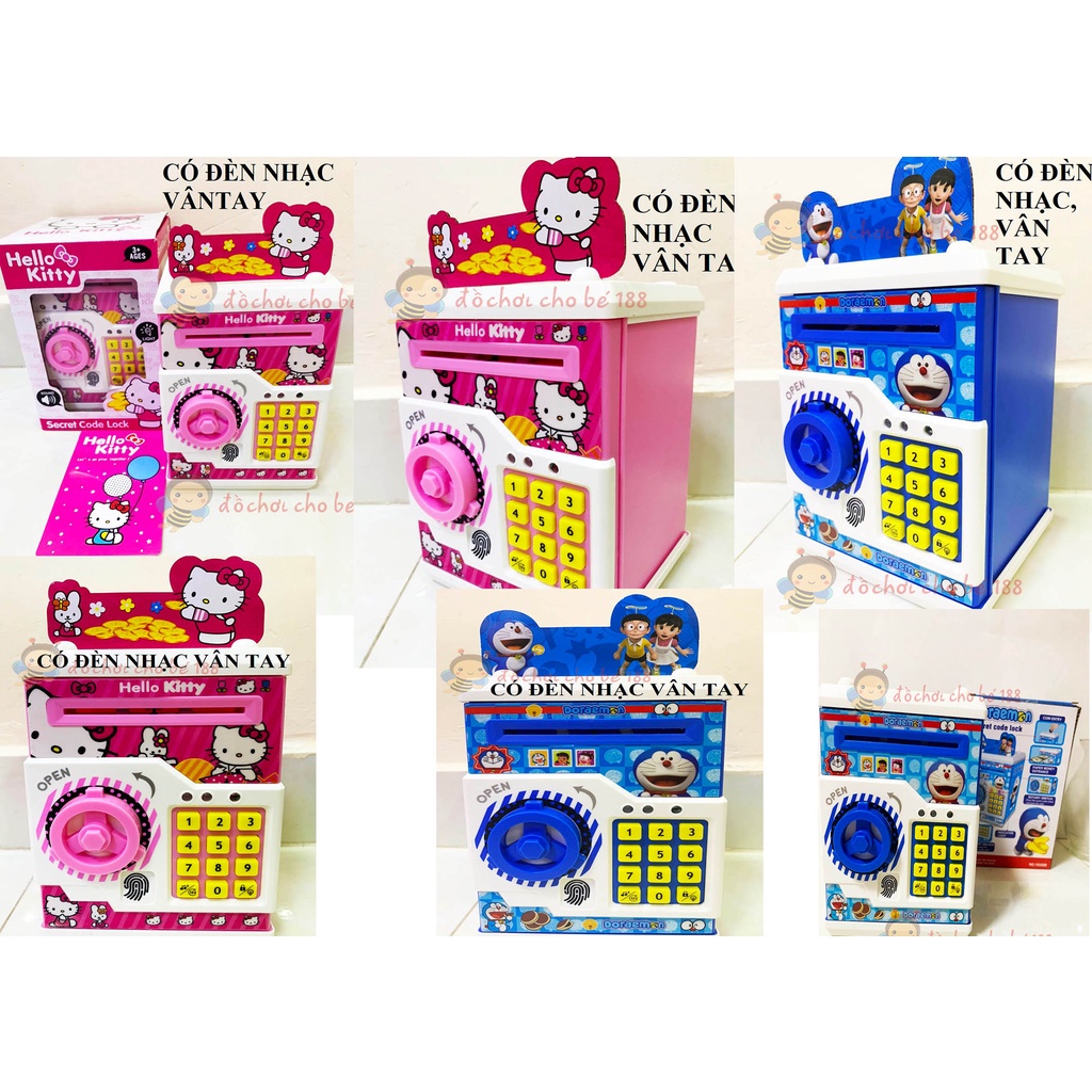 Két Sắt Mini , máy rút tiền thông Minh Mở Khóa Vân Tay, Kitty, doremon đặc biệt có đèn nhạc và bài hát cho bé nghe
