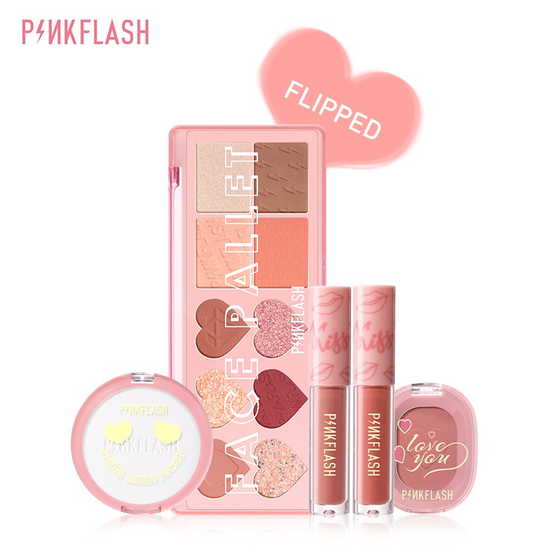 Bộ 5 món bảng phấn mắt phấn nén má hồng son môi lì mịn PINKFLASH có sắc tố cao màu hồng phiên bản tình yêu đặc biệt 200g | BigBuy360 - bigbuy360.vn