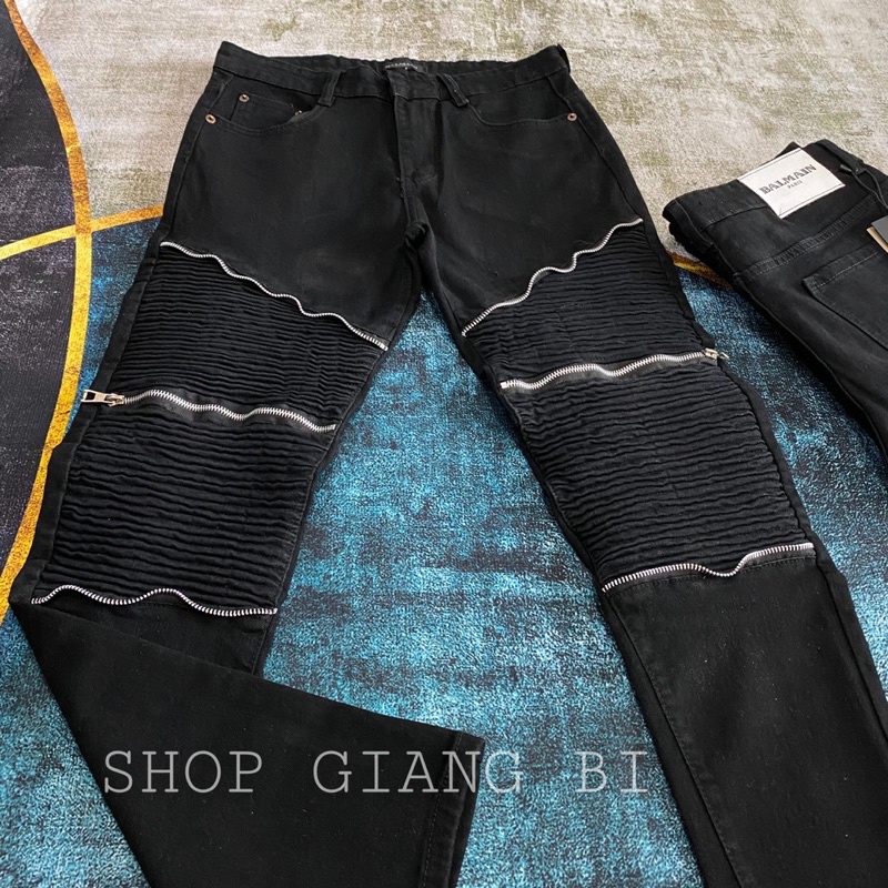 Quần jean vá nhăn phối 6 khoá,quần jean phối khoá zip vá nhăn gối