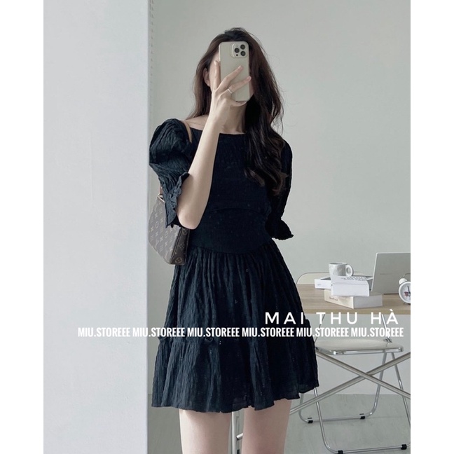 VÁY TRƠN TAY CHUN BỒNG CUTOUT EO DÂY NGANG LƯNG ĐŨI XỐP XINHH VXTBKE