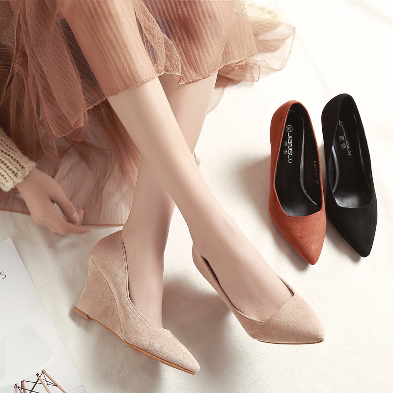 Giày đế xuồng da lộn size 34/40 cao 8cm 130520  TP1