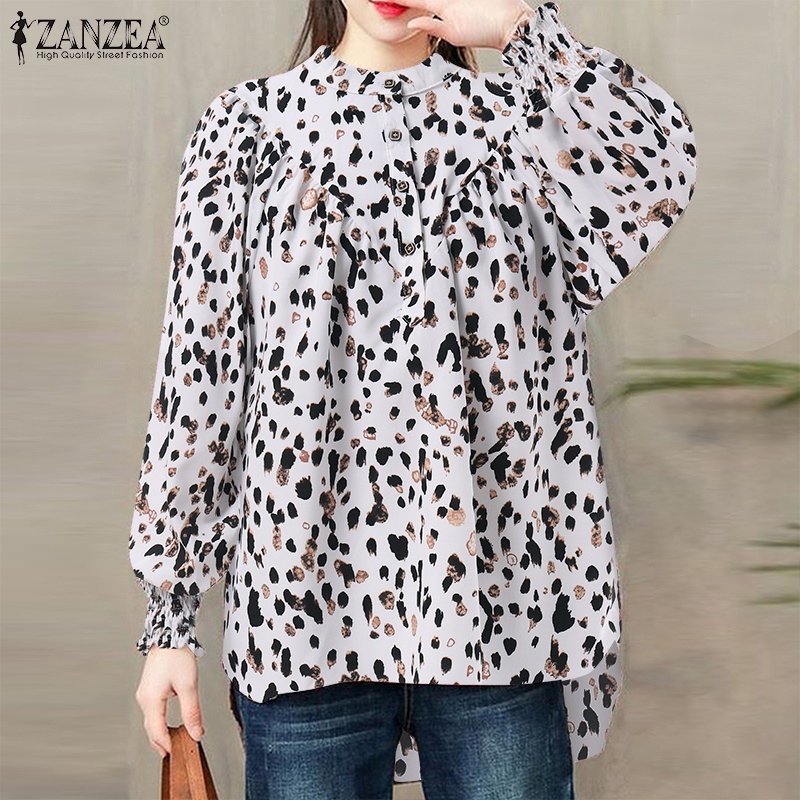 Áo kiểu Zanzea tay dài họa tiết da báo vintage thời trang cho nữ