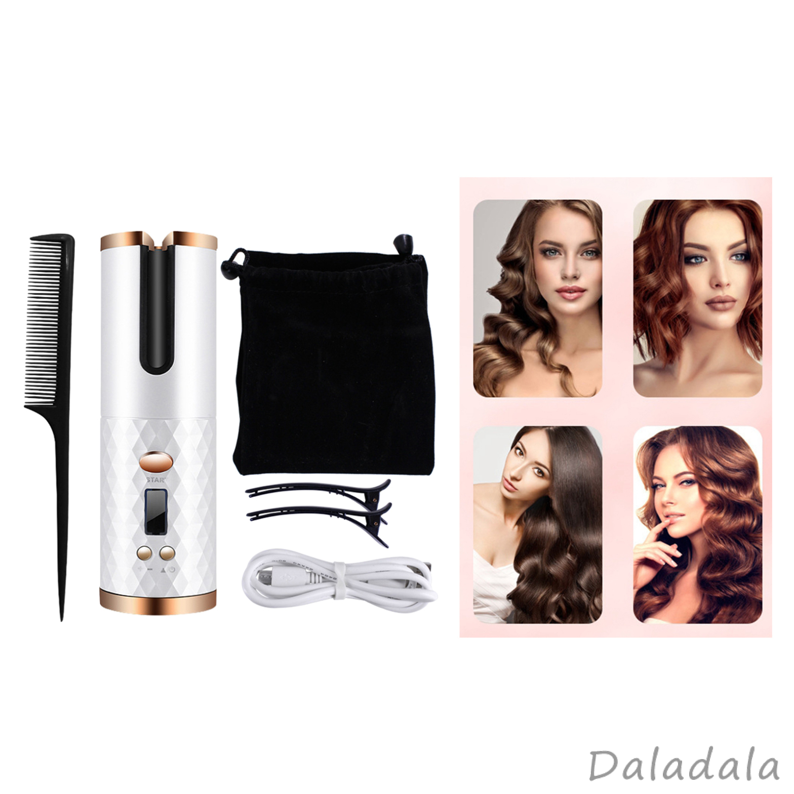 Cordless Hair Curler Auto Rotating Curling Iron Hair Styler USB Rechargeable