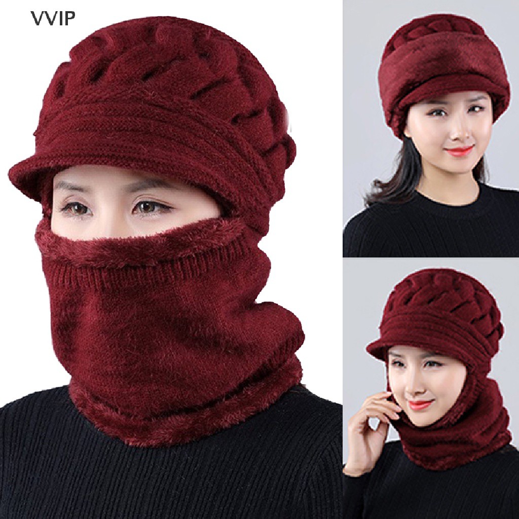 Mũ len nữ trung niên thời trang giữ ấm che kín cổ