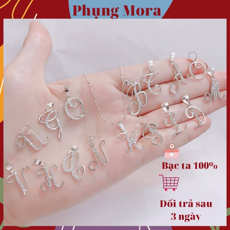 Dây chuyền nữ bạc ta mặt chữ cái hoa cách điệu phối đá sáng bóng, tinh tế, dày dặn