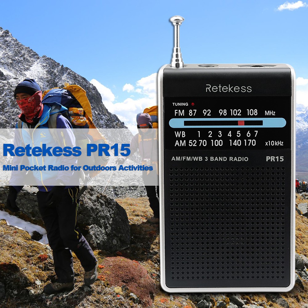 Retekess PR15 Mini Pocket Radio FM/AM/WB Tuning Radio Receiver NOAA Weather Warning for Outd