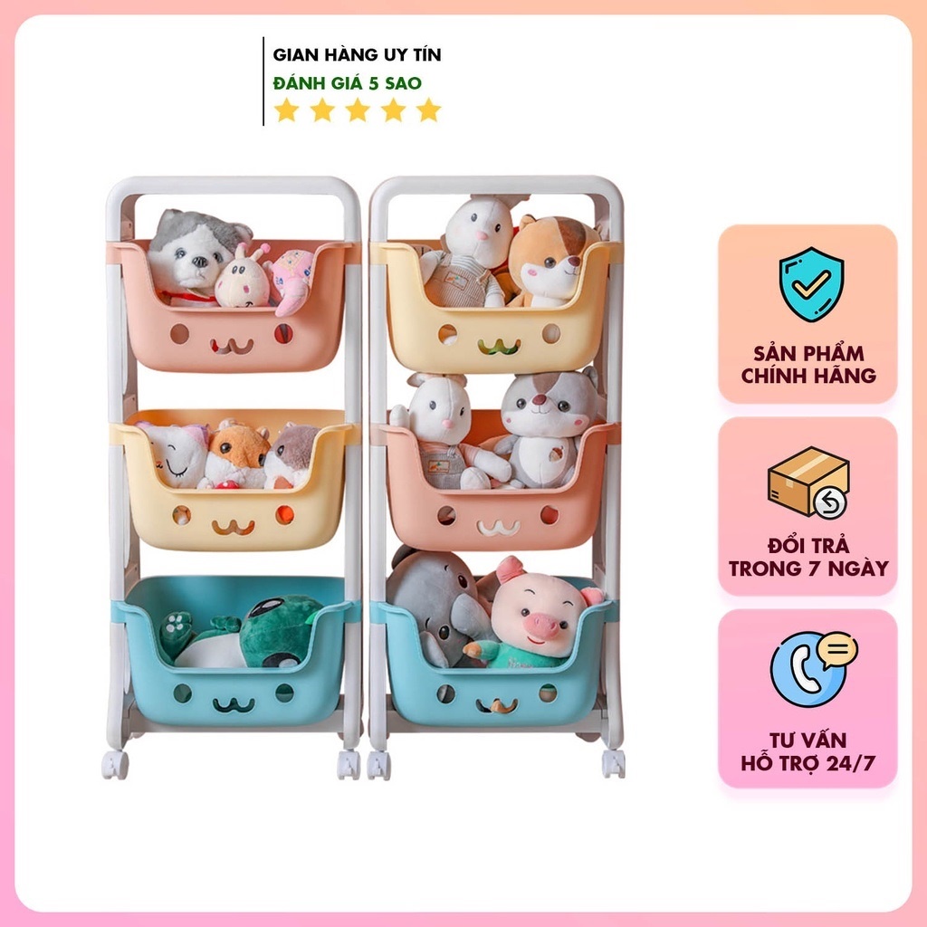 Kệ gấu 3 tầng đựng đồ cho bé đa năng, kệ nhựa để đồ chơi sách vở quần áo cho trẻ
