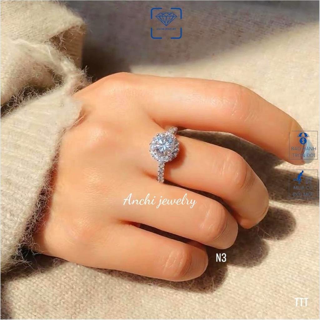 Nhẫn nữ ổ đá tròn, chuẩn bạc ý 925 sáng lấp lánh - Anchi jewelry