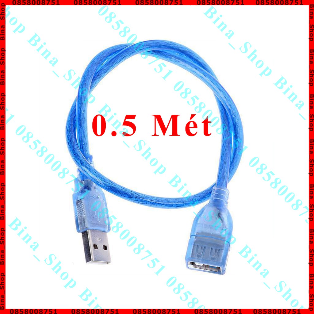 Cáp nối dài USB 2.0 0,3 mét/0,5 mét/1 mét/1,5 mét/2 mét màu xanh trong