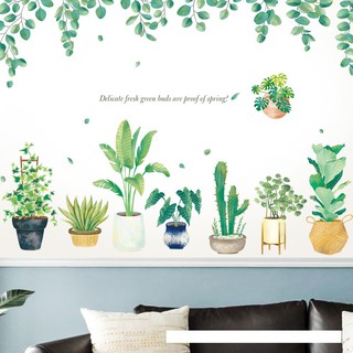 decal dán tường chậu cây