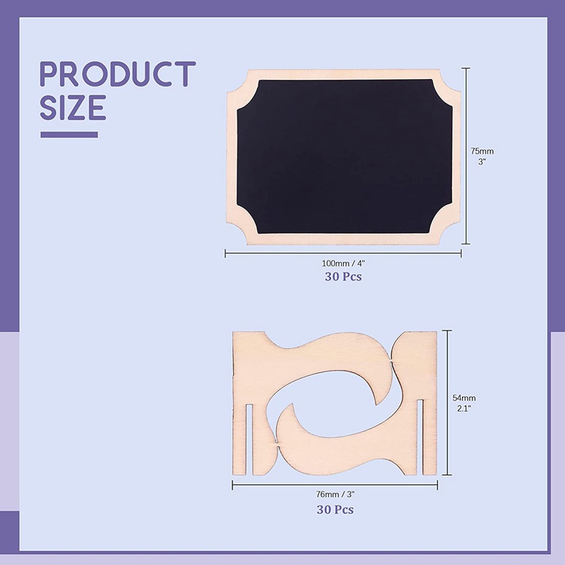 30Pcs Mini Chalkboard Sign Food Labels for Party Buffet, Wooden Small Chalk Board Signs (Rectangle Notch )