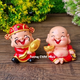 Bộ đôi tượng Thần Tài - Thổ Địa cầm thỏi vàng 4cm