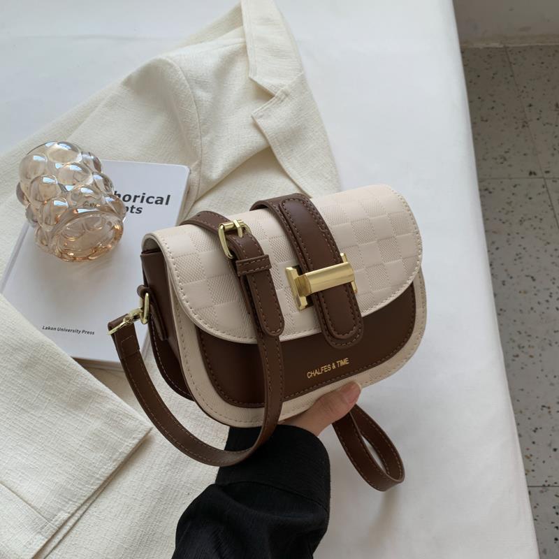 IELGY Túi Đeo Chéo Màu Sắc Tương Phản Họa Tiết Sọc Caro Cho Nữ