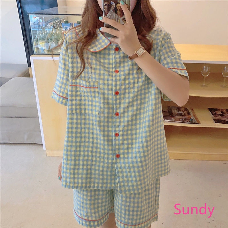 Bộ Đồ Ngủ Kẻ Sọc Kiểu Hàn Quốc Thời Trang Mùa Hè Cho Nữ