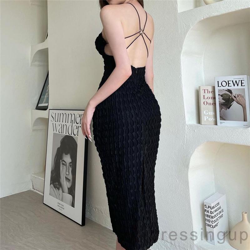 DRE-Women´s Modified Cheongsam Long Dress,Solid Color Floral Decoration Halter Neck Off Shoulder Cutout Dress