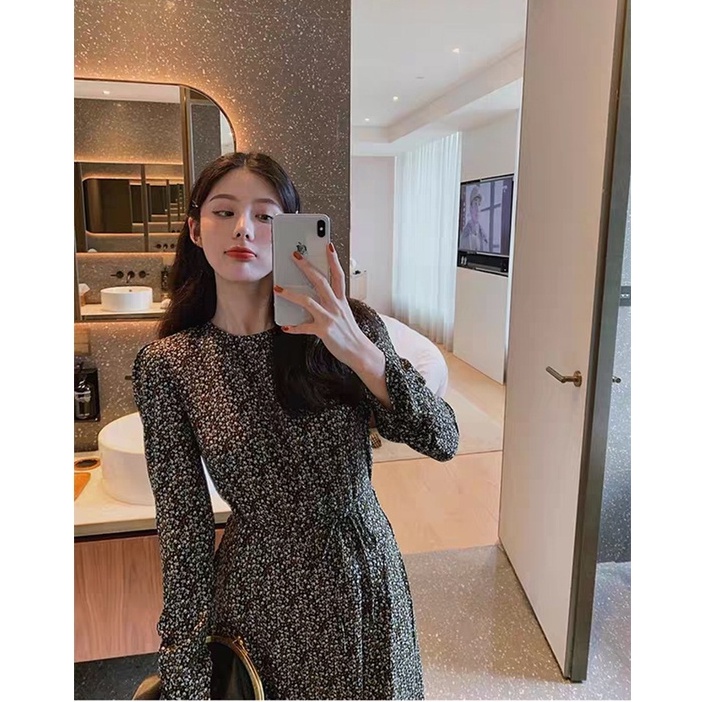 [CÓ SẴN] 💚 Váy hoa nhí dài tay chất liệu cao cấp mềm mát, phong cách retro đẹp mê 💚 | BigBuy360 - bigbuy360.vn