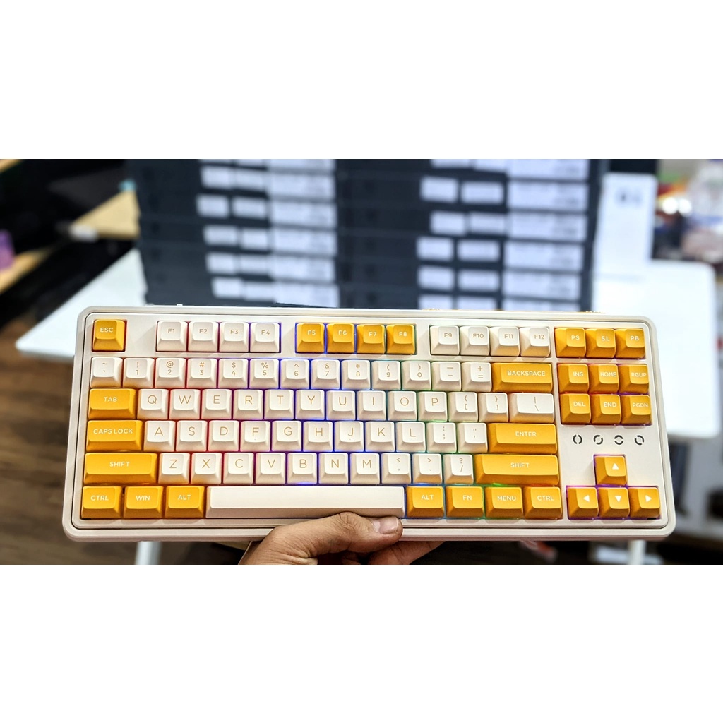 Bàn phím cơ FL-Esports CMK87 Yellow and White RGB/ Hotswap/ 3 mode chính hãng BH 12 tháng