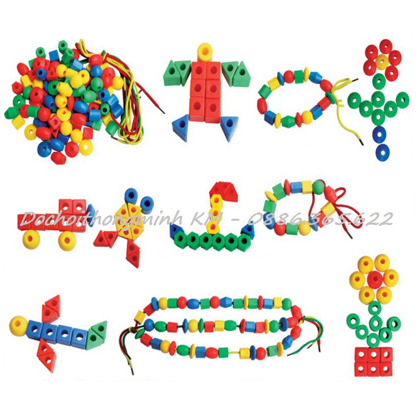 T53 - Khoảng 90 hạt hình khối tặng kèm dây xâu cho bé phát triển kỹ năng