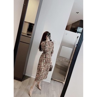 VÁY HOA NÂU CHUN EO XẺ SAU