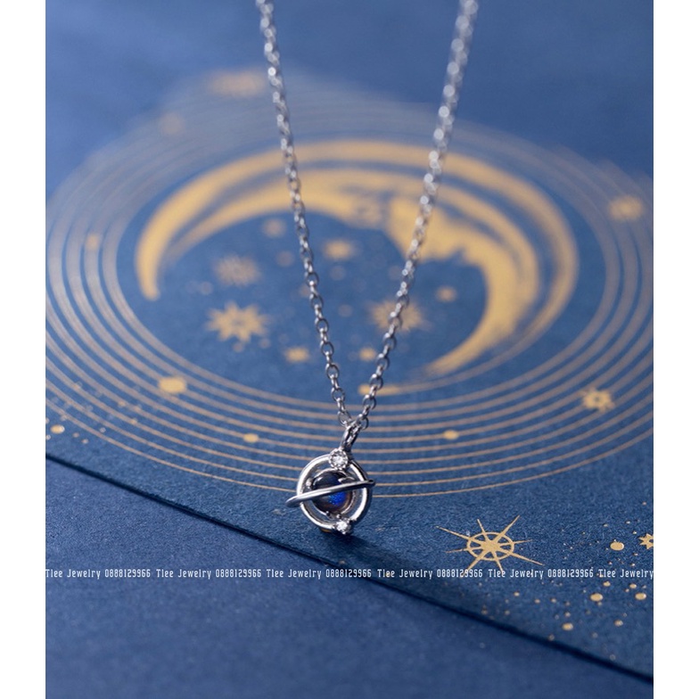 Dây chuyền bạc nữ TLEE mặt trái đất đá chủ xanh đen huyền bí TleeJewelry D0185