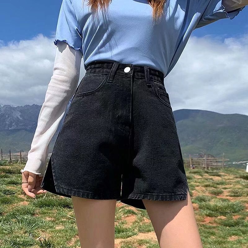 Quần ngố sooc bò jean nữ cạp cao hàng Quảng Châu phong cách Hàn Quốc sành điệu style