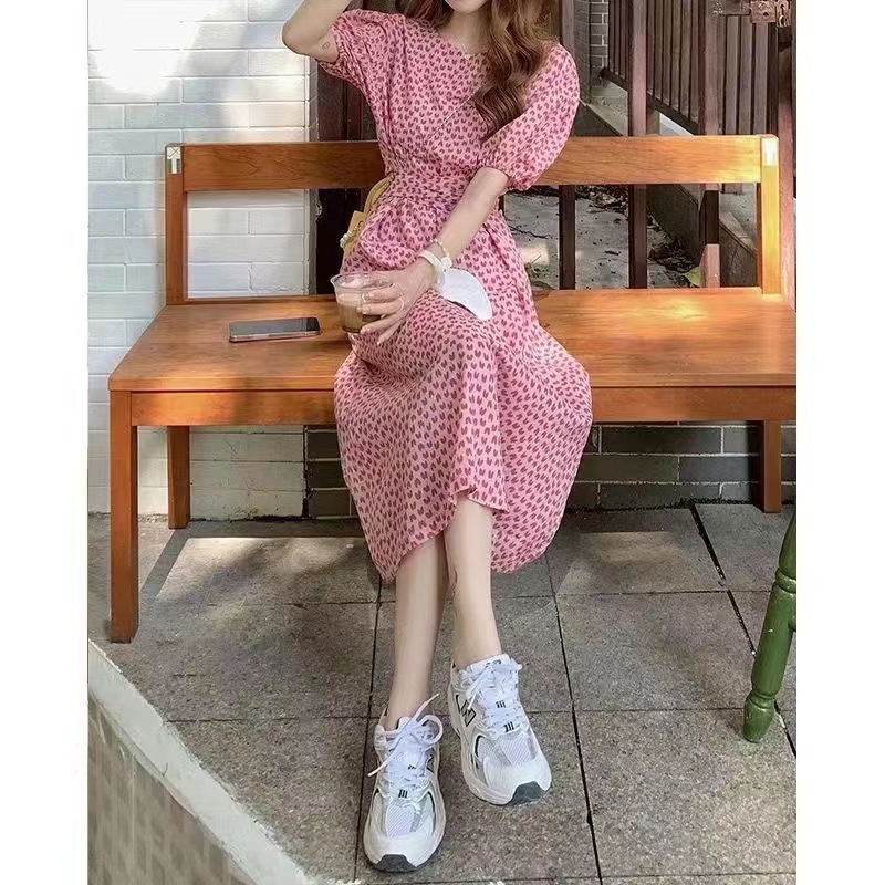 Đầm PERTY tay phồng họa tiết chấm bi thời trang mùa hè Hàn Quốc cho nữ