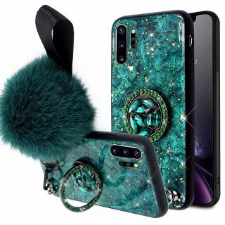 Ốp điện thoại họa tiết cẩm thạch gắn quả bóng lông kèm dây đeo và đế đỡ Samsung S7 S8 S10 S9 A6 A8 Plus A8 A9 Star A6s