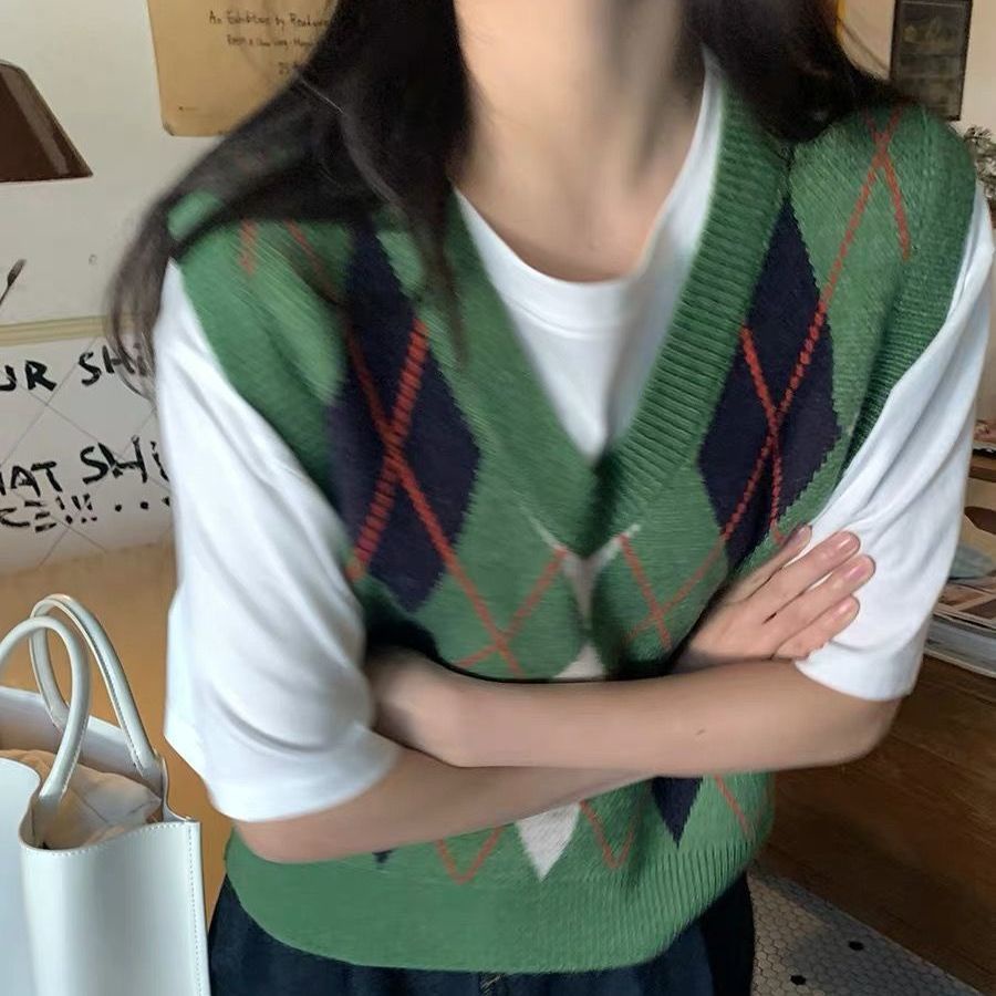 Áo len không tay cổ chữ V dáng rộng thời trang xuân hè 2021 dành cho nữ