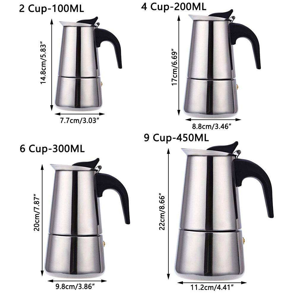 Ấm Pha Cà Phê Espresso Bằng Thép Không Gỉ 2 / 4 / 6 / 9