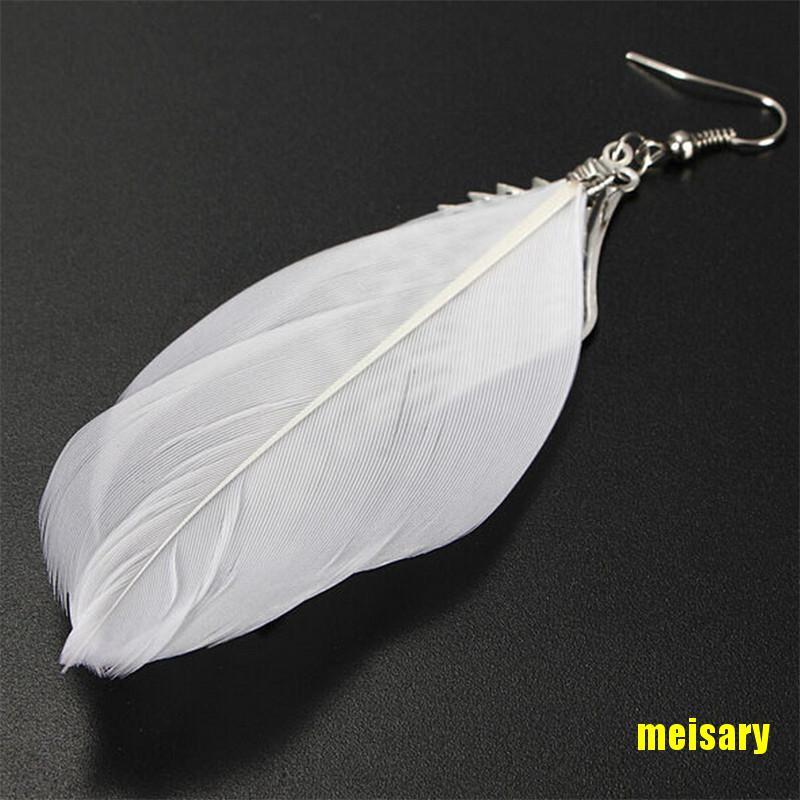 [mei] Angel Wing White Feather Dangle Earring Fashion Jewelry Long Earrings for Women eqrr