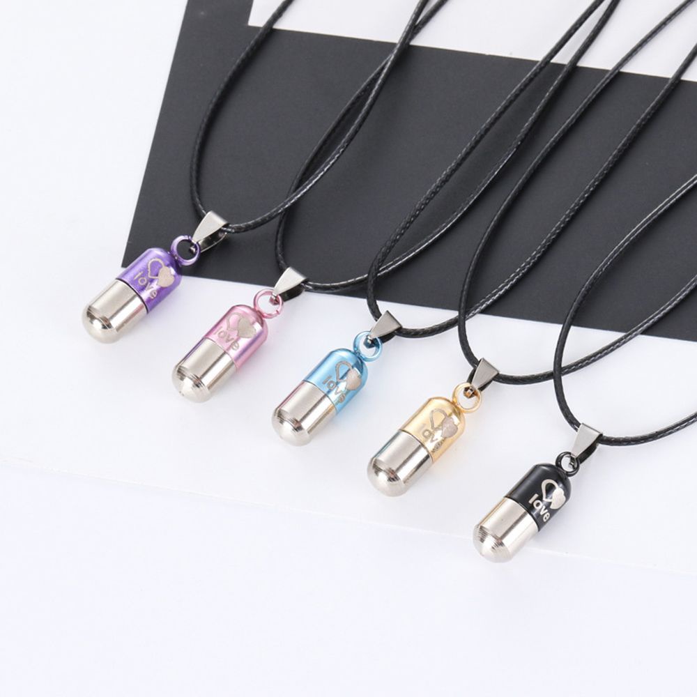 Vòng cổ dây da mặt hình lọ điều ước đựng thuốc hình viên thuốc mini đáng yêu unisex